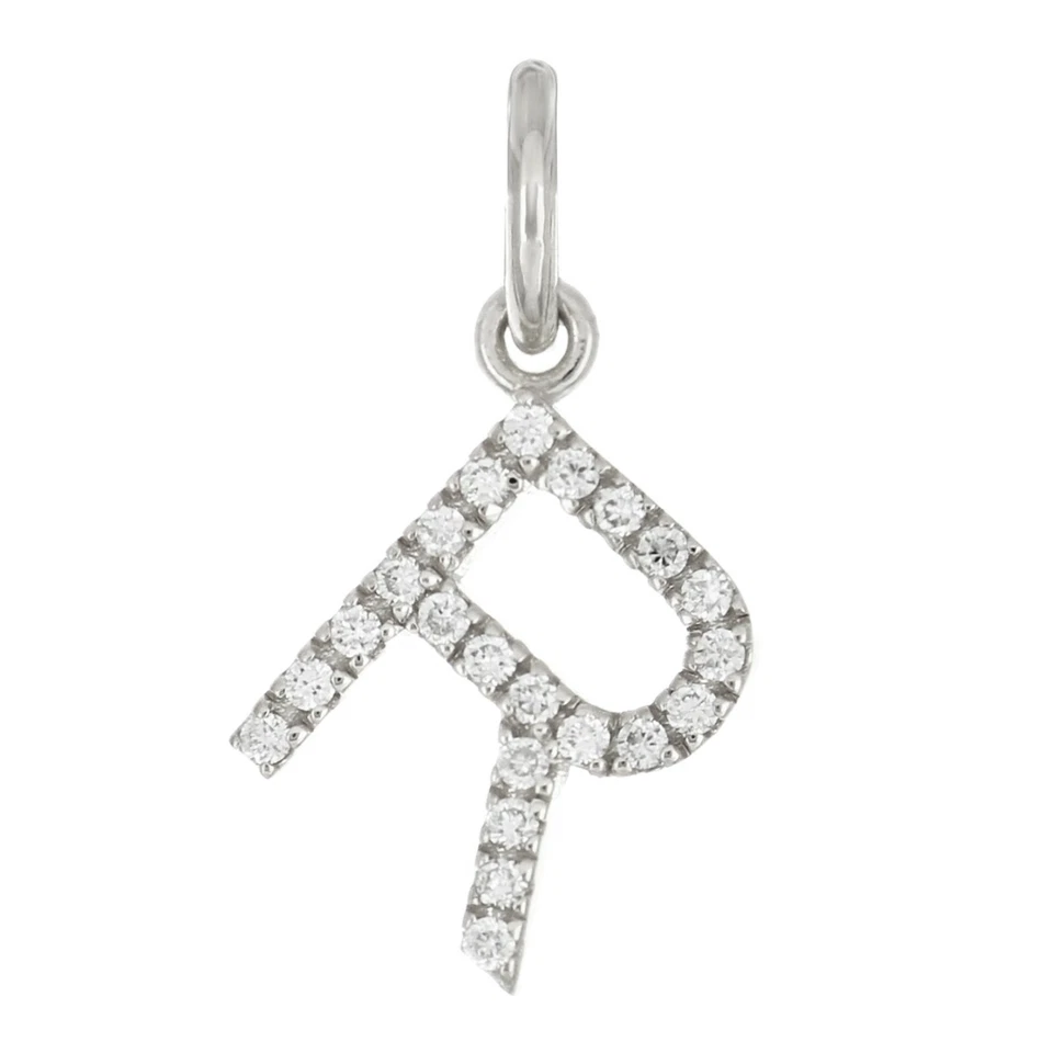 14k Yellow White or Rose Gold Diamond Initial Letter R Charm Pendant - Image 3 of 4
