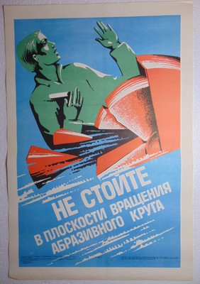 Original Safety Warning Poster Soviet Metalwork abrasive wheel Do not stand