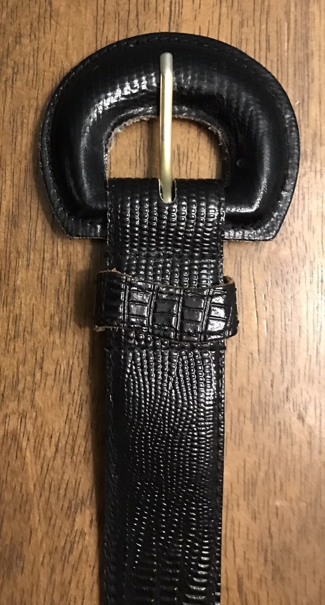 Haberdasher Belt‎ Set Genuine Leather Lizard Print Skinny Buckle Closure Medium Womens Haberdasher Leather Lizard Embossed Black Belt Sz L  main image 3