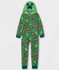 MINECRAFT Pajamas Hooded Union Suit One Piece S M L 6-14 Kids Boys Child Creeper