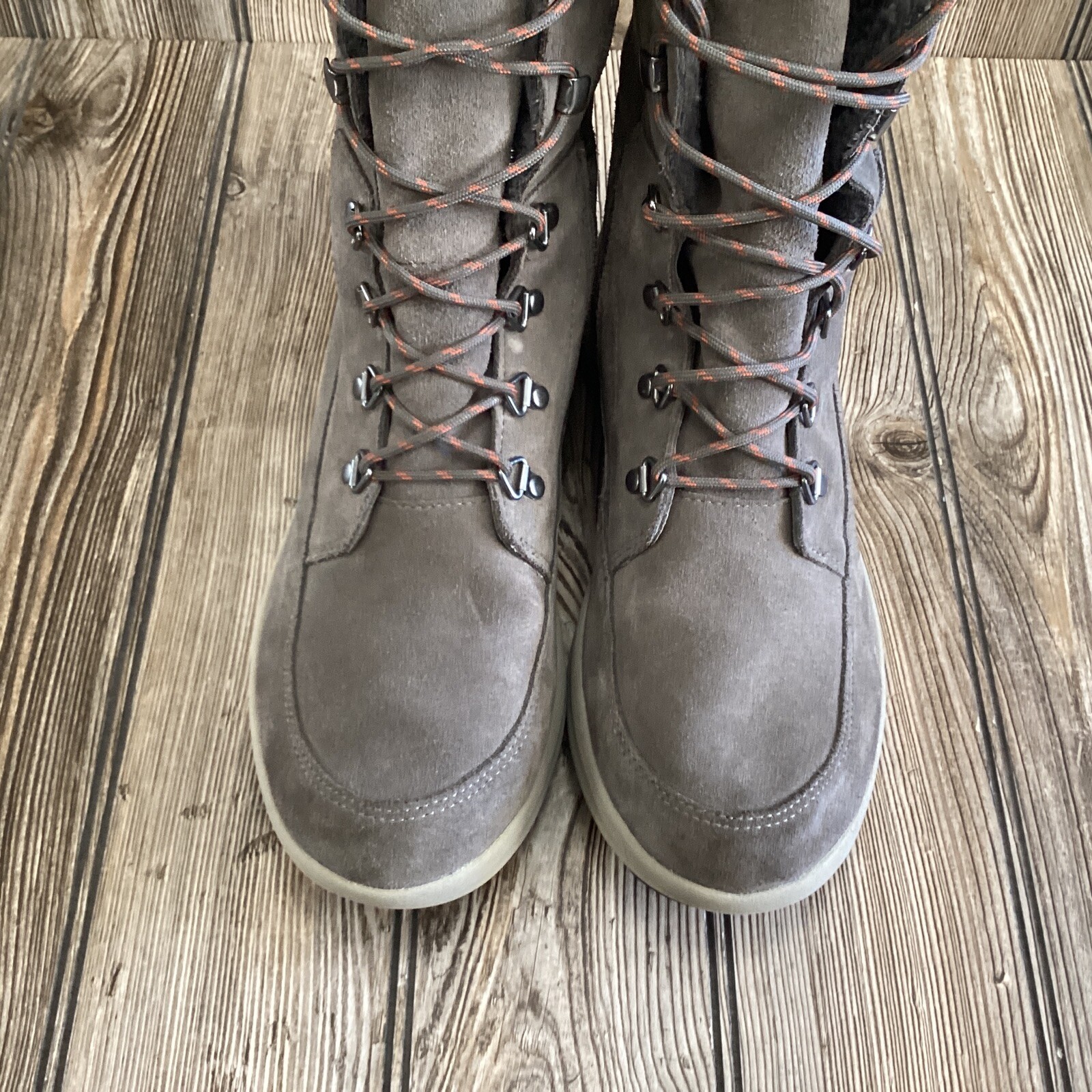 Clarks Unstructured Womens Tall Lace Up Gray Suede Wool Snow Boots Size