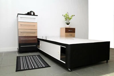 3ft Standard Single Divan Bed Base With Sliding Doors Storage in Black Colour