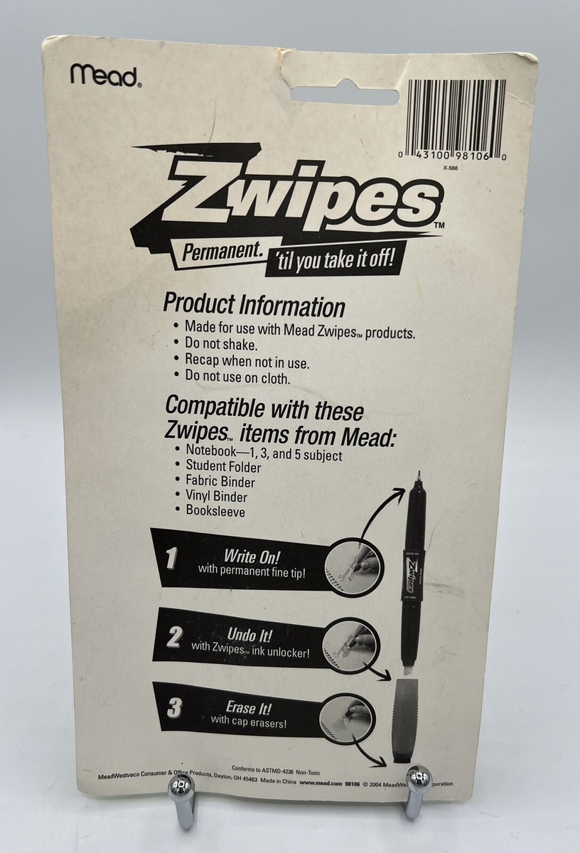 Vintage 2004 Mead Zwipes Permanent Erasable Pens 4 Pack Rare! | eBay