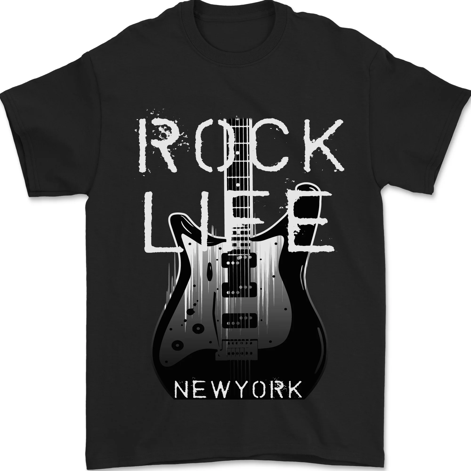 Rock Life Electric Guitar Music New York Band Mens T-Shirt 100% Cotton