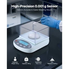 Analytical Balance, 200 g x 0.001 g, High Precision Accuracy Lab Scale, 13 Units
