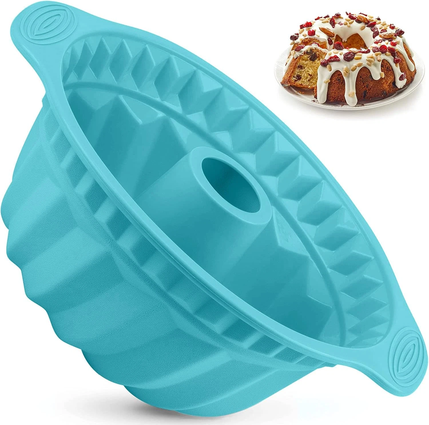 Silicone Fluted Pans Non-Stick with Sturdy Handle, Baking Molds 9.5 Inch (Blue)