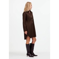 Madewell Y-Neck Relaxed Shirtdress Dark Carob Brown Cotton Roll-Tab Sleeves S