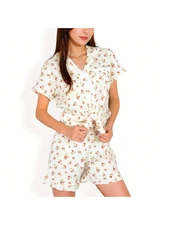 Women's Floral Print Button-Up Short Pajama Set