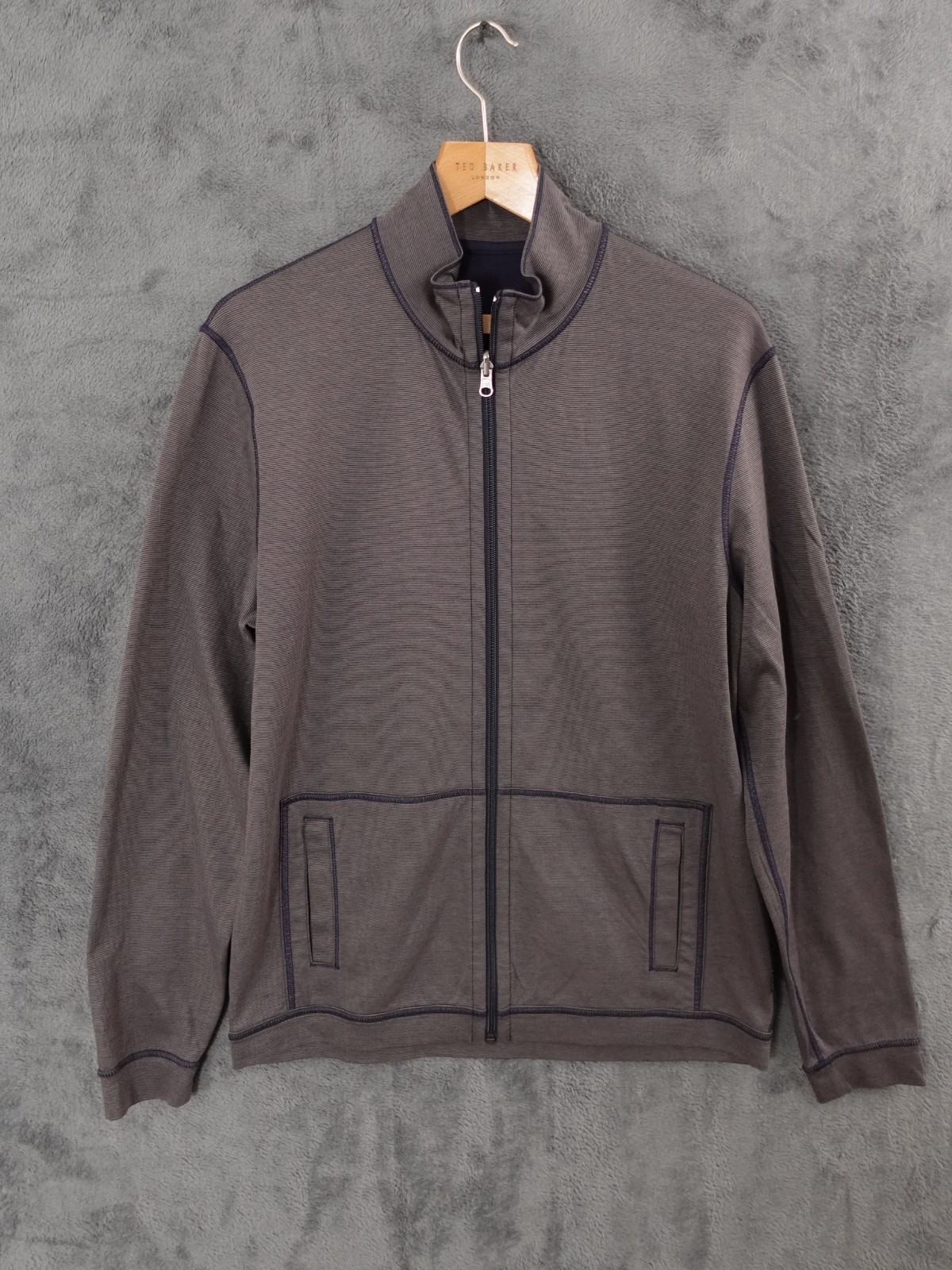 Hugo Boss Jacket Mens Large Grey Navy Reversible Full Zip Jumper Bomber Sweater