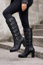 Harley-Davidson Women Black Leather Buckle Heel Boots Size 6 US