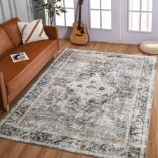 YOH Boho Washable Rug 5x7, Charcoal Gray Vintage Non Slip Area Rug, Distressed I