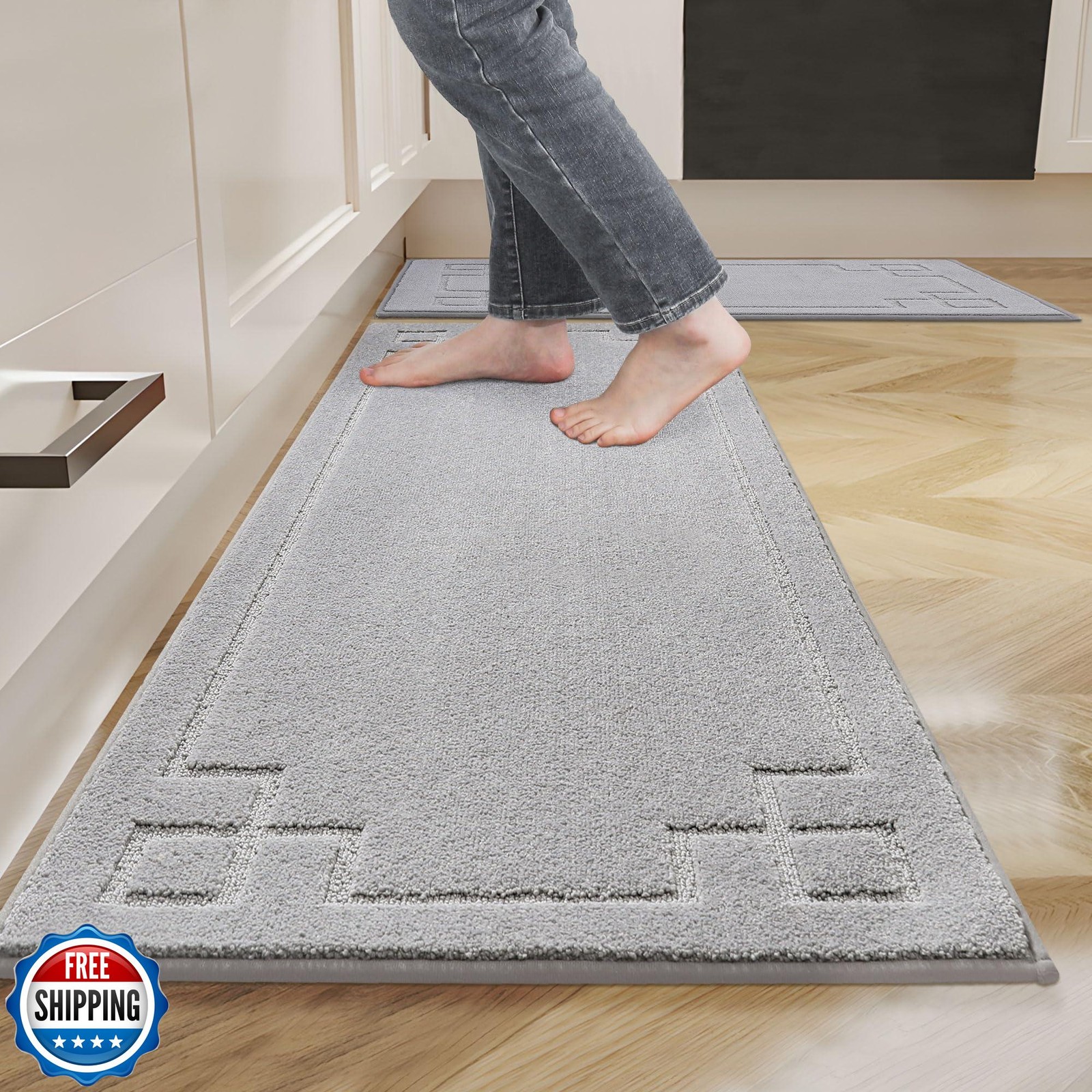 BEQHAUSE Non-Slip Kitchen Rugs Set of 2 Washable Anti-Fatigue Mats for Floors