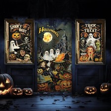 3 Pcs Halloween Window Door Covers Decorations yellow, black and white