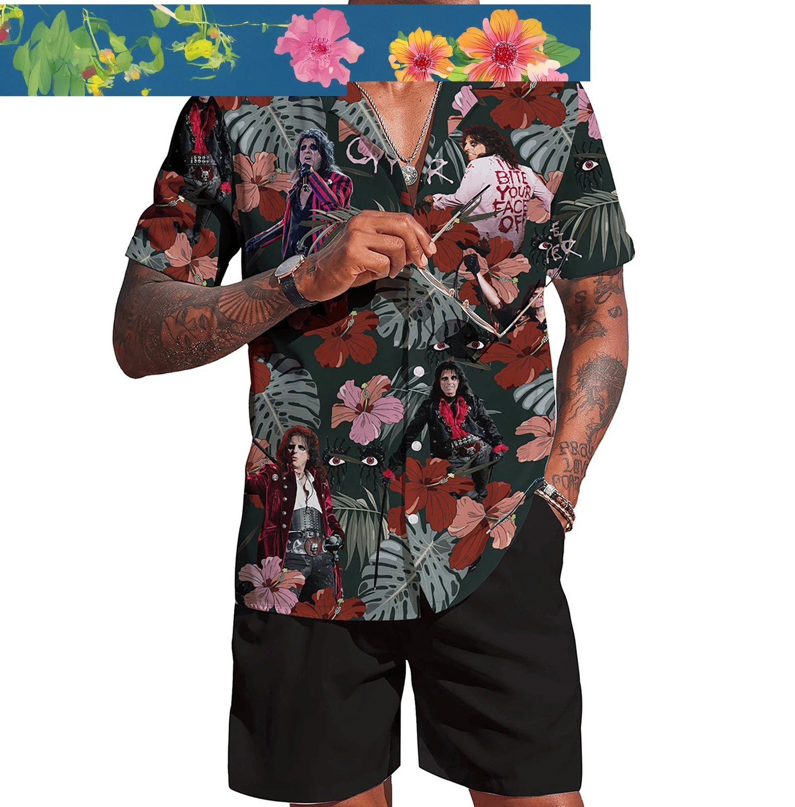 Palm Tree Coconut Monstera Hibiscus Alice Cooper Hawaiian Shirts