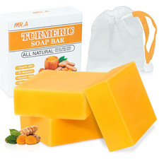 3Packs Turmeric Soap Bar, Organic Tumeric Soap for Face and Body, Lemon Turmeric