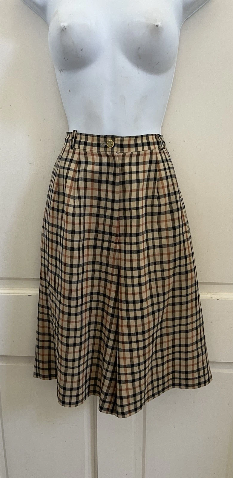 DAKS LONDON VINTAGE! Linen Brown/Black Plaid Pleated High Rise Dress Shorts 6/8