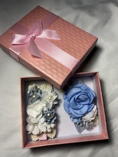 New 2 pc Set Floral Alligator Clips Blue Ivory White