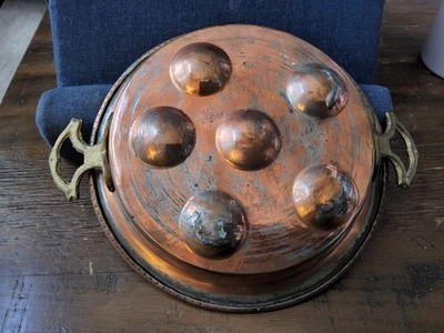 Vintage Copper Escargot Egg Poacher Pan with Brass Handles Wall Decor