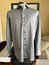 Eton Men's Sz. 16 41 Gray 100 Stretch Cotton Dress Shirt Spread Collar