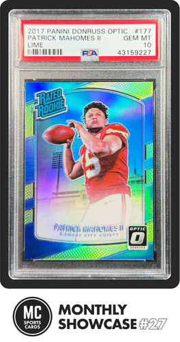 PATRICK MAHOMES II PSA 10 2017 DONRUSS OPTIC #177 LIME GREEN PRIZM ROOKIE RC SP