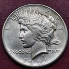 1921 Silver Peace Dollar $1 AU+ High Grade Key Date #100315
