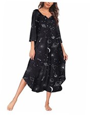 Long Nightgown for Women 3/4 Sleeves Nightshirt Maxi Sleep 4X-Large Black Star