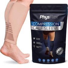 Calf Compression Sleeves for Men and Women - 1 Pair Footless Medium, Beige