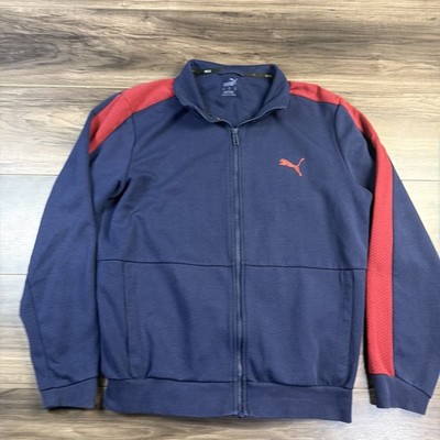 Puma Jacket Mens Medium Blue Red Stripe Lifestyle  Full Zip