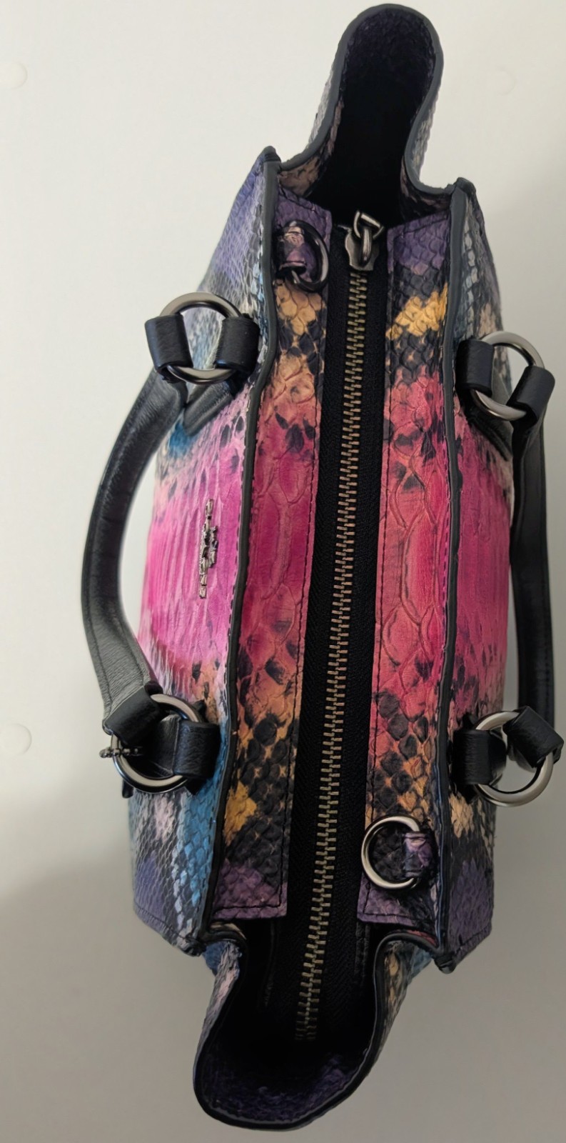 Coach Pink Python Snake Print Satchel Double Hand… - image 8