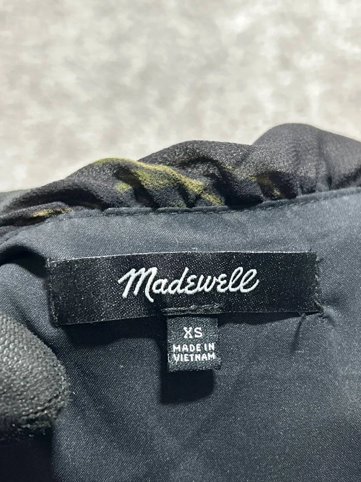 Mini Vestido Madewell Georgette Envolvente con Volantes Mujer XS Negro Floral Retrato Aster Foto 4 de 4