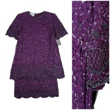 Brilliante Beaded Silk Dress Women M NWT Purple Sequin Cocktail Wedding Formal
