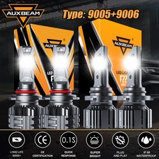 AUXBEAM CANBUS 9006 9005 LED Headlight Kit Bulb 6500K High Low Beam Super Bright