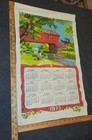 Vintage 1975 Tea Cloth Calendar Linen Wall Hanging Covered Bridge Creek side — photo 10