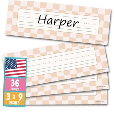 Desk Name Tags for Classroom, 36pc Nameplate & Classroom Name Tags Boho Neutral