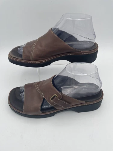 Clarks 31215 sandalo uomo taglia 8M marrone slip on punta aperta gancio e passante pelle