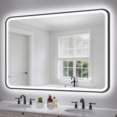Badezimmer LED Spiegel 100x70 Antibeschlag dimmbar IP44 schwarz Aluminiumrahmen S'bagno