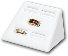 White Leather Jewelry Ring Display Stand Tray  Holds 5 Jewelry Rings