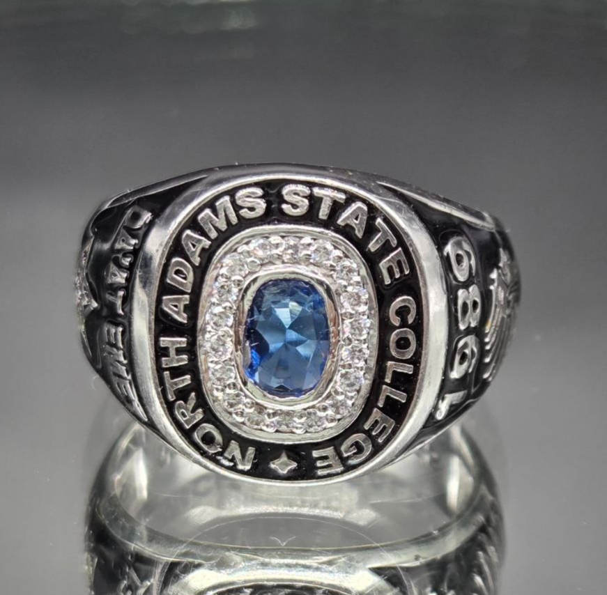 Vintage 1989 North Adams State College Class Ring 925 Silver With