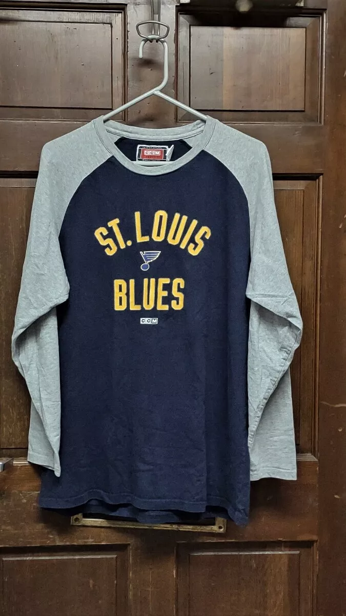 CCM Blue & Gray ST LOUIS BLUES Long Sleeve Shirt Men's Size L  Large Hockey