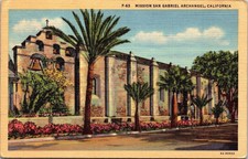 Historic San Gabriel Mission Archangel California Linen Cancel WOB Postcard