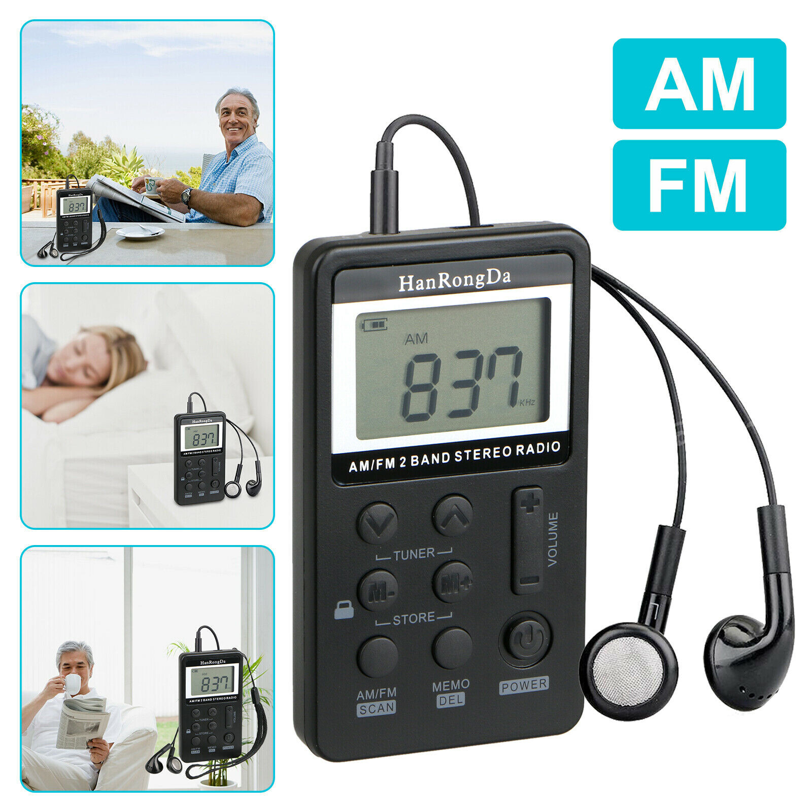 Mini Portable Pocket AM/FM Radio Receiver Digital LCD Player with ...