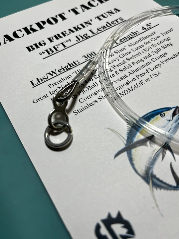 *2 PACK* of 300 LB 4.5’ BFT Big Freakin’ Tuna Knife Jig Fishing Leader Flat Fall - Image 2 of 4