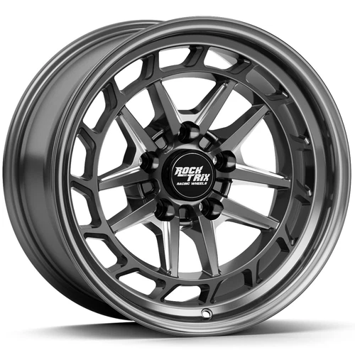 17" RockTrix RT118 17x9 Milled Gloss Gunmetal Wheel 5x5 Rim for Wrangler JK JL