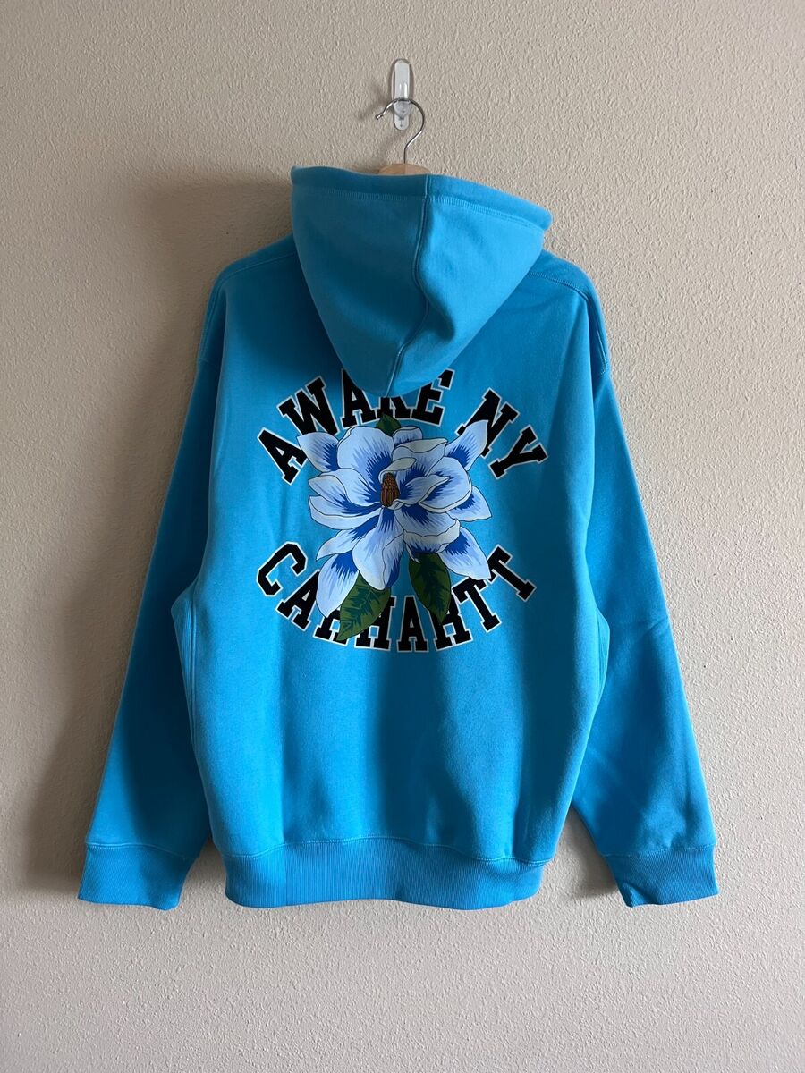 Awake NY x Carhatt WIP Printed Hoodie - Size Large - Blue Awake NY x Carhatt WIP Printed Hoodie - Size Large - Blue