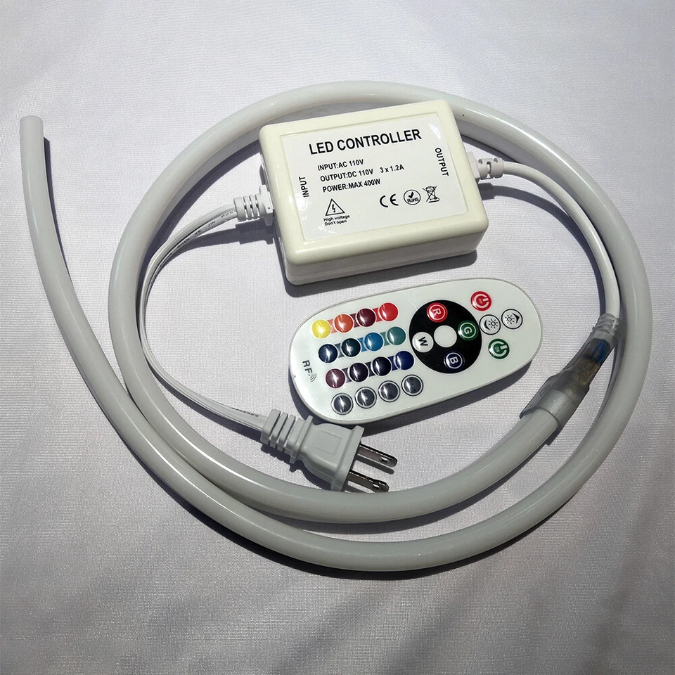 220V 32.8ft 24-Key RGB LED Neon Rope Light Vibe Tube Home Party Garden Decor - Image 3 of 4