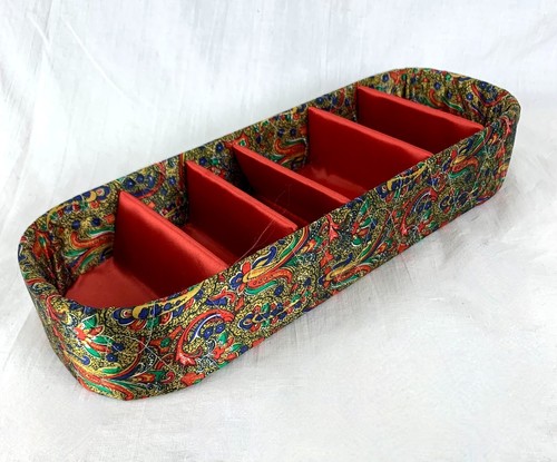 Vintage Colorful Paisley Satin Glove Box Organizer Oval Lingerie Storage EUC - Picture 2 of 9
