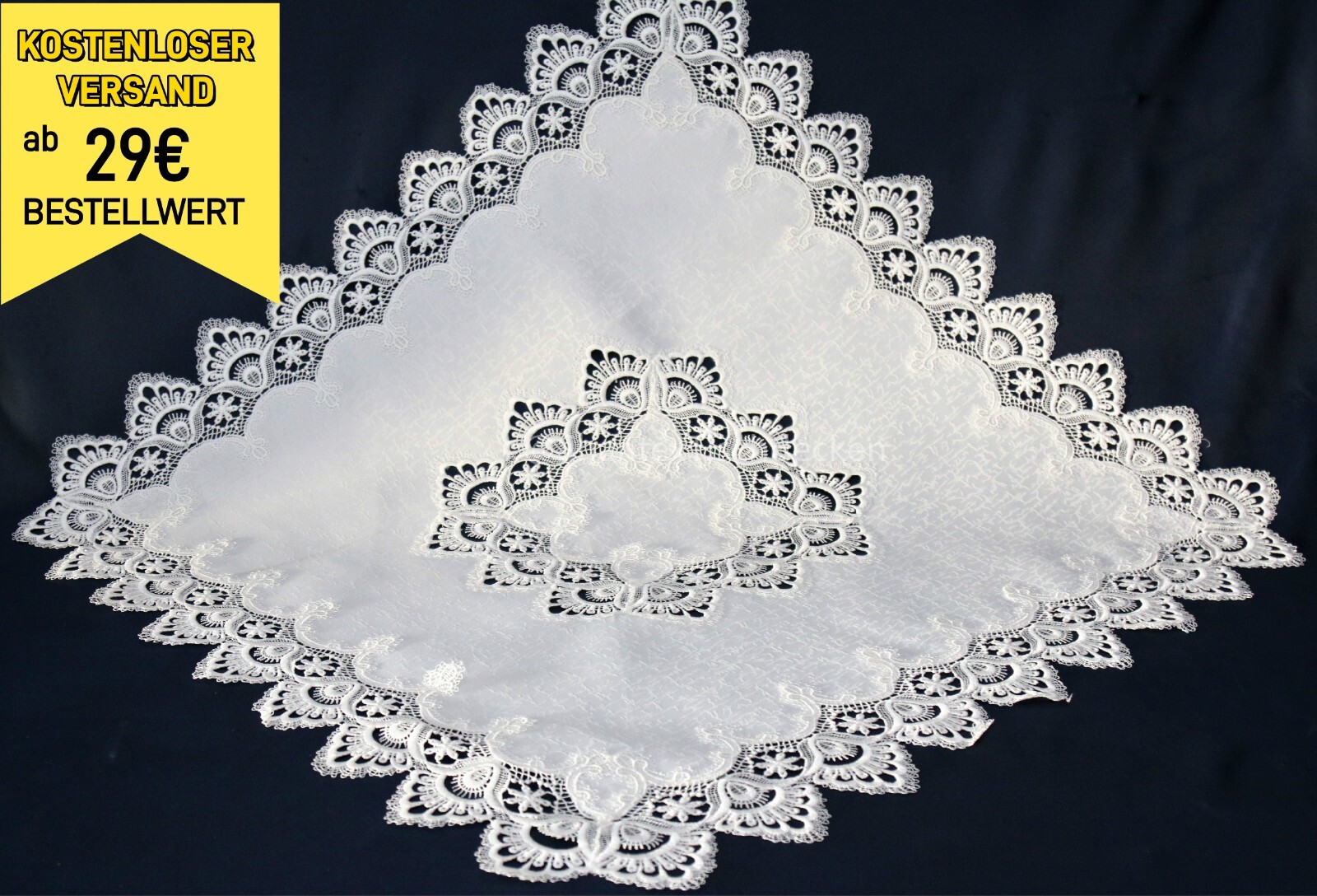 Stilvolle Tischdecke Mitteldecke Deckchen Tischläufer mit edler Spitze weiß