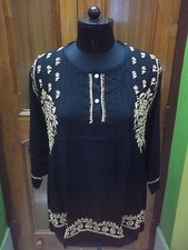 DRESS L 42 ARTISAN RAYON TUNIC TOP KURTA KURTI ETHNIC HANDMADE CHIKAN EMBROIDERY