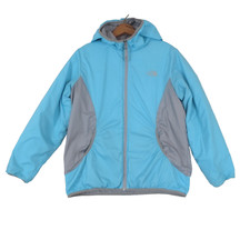 The North Face Reversible Puffer Jacket Girls XL Full Zip Blue Gray Hooded Coat