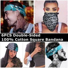 6PCS 2-Side Cotton Bandanas - Unisex Headband, Hair Wrap Accessory, Neck Scarf